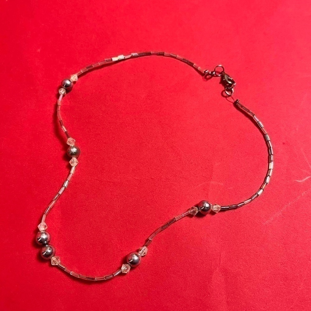 Dainty silver and  white beaded necklace 🤍🤍​​​​​​​​​​​​​​​​​​​​​​
